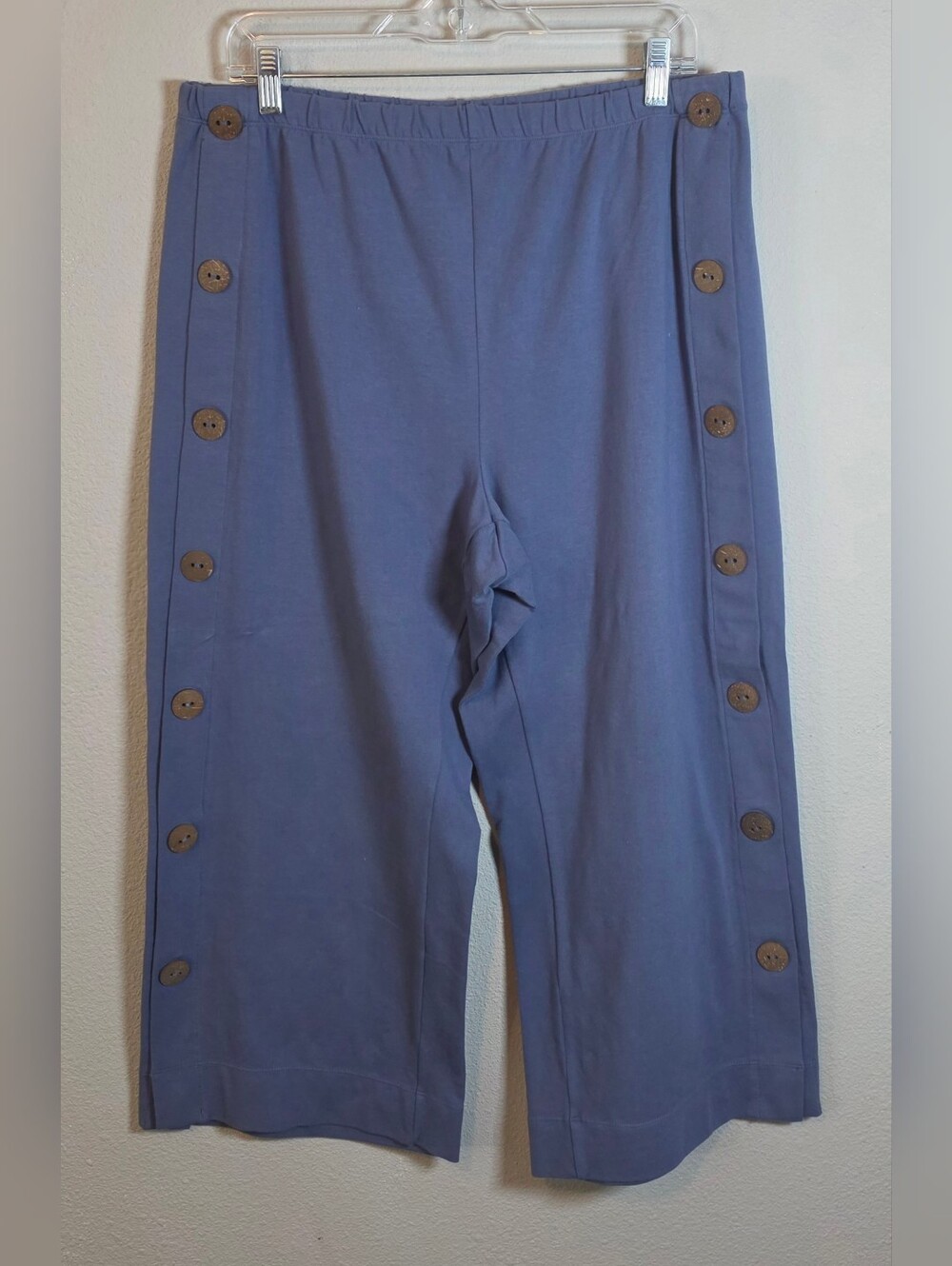 ​Soft Surroundings XL Cropped Wide Leg Pants Blue Side Button Sailor Coastal